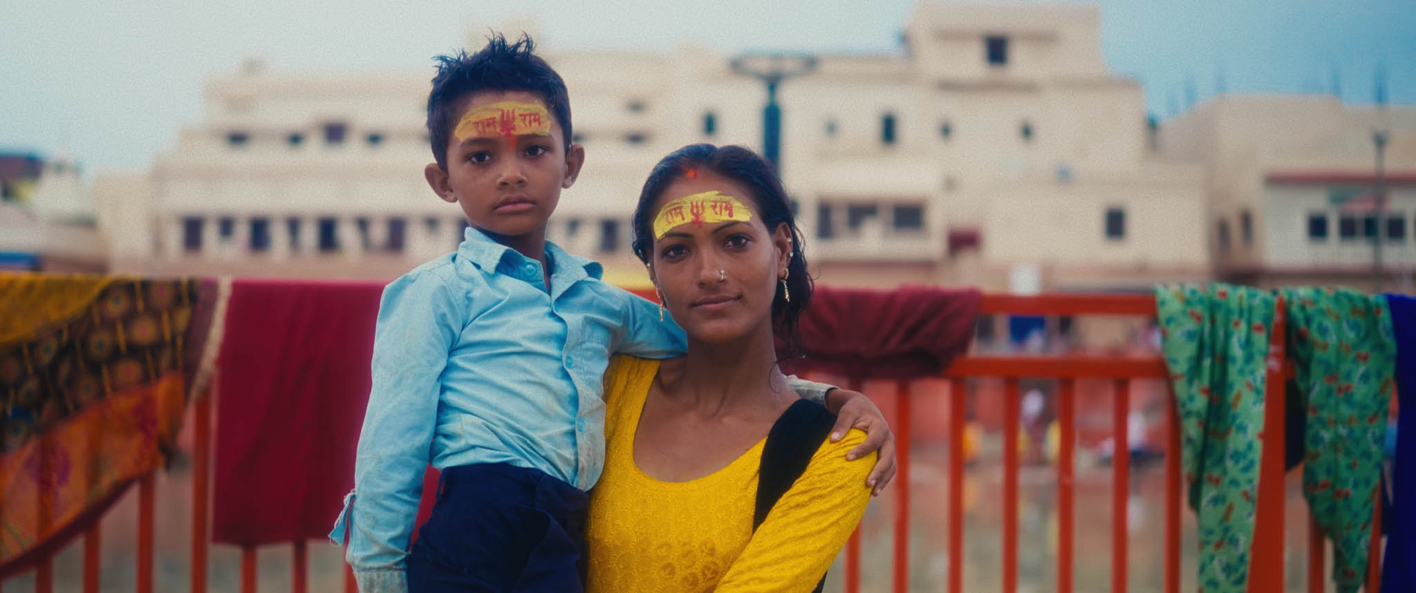 Woman holding boy